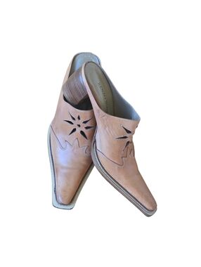 Renzo Novelli ITALY Leather Mules RARE Pointed Square Toe Western Star Cutouts